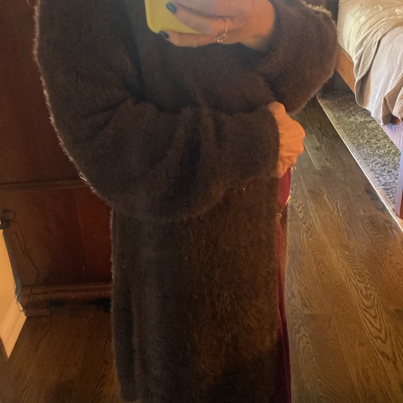 Express NWT Brown Angora Like with tiny Brown Sequins Cardigan Sweater size Med - Picture 3 of 10
